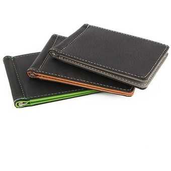 Monedero masculino liviano billetera carteras cortas monederos PU cuero dinero clips y Gris oscuro 