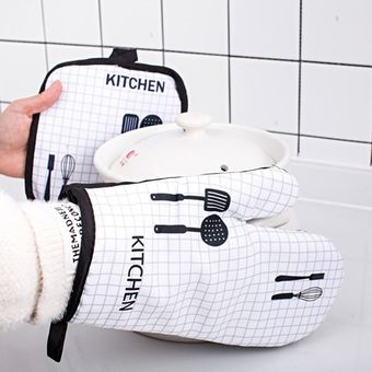 2 unidsset caliente manoplas de horno hornear Anti-caliente guantes microondas aislamiento Mat cocina guante antideslizante guantes resistentes al calor 
