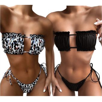 Conjunto de Bikini con estampado de leopardo para mujer  traje de baño de dos piezas con estampado 