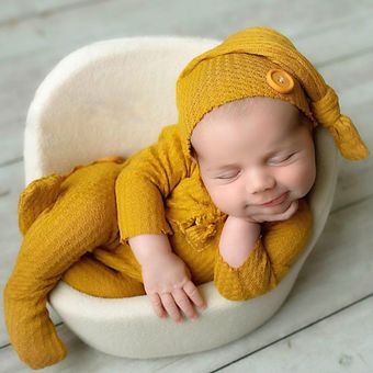 2 uds recién nacido atrezos para fotografía de bebés traje de Color sólido de manga larga Pelele con pies anudada sombrero traje de ropa para bebé niñas niños 