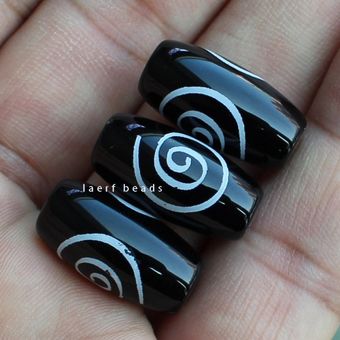 Perlas Negras De 10x20mm Perlas De Ágata Ovaladas Tibetanas 