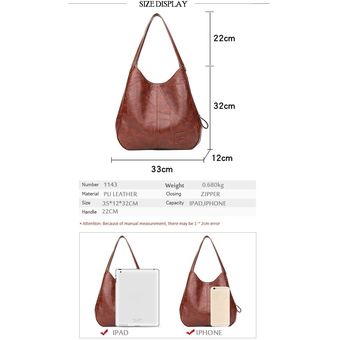 Vintage PU Leather Women Bag Designer Shoulder Bag for Women Large Capacity Ladies Hand Bags-Brown 