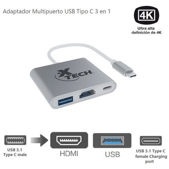 Adaptador multipuerto USB Tipo C 3-en-1 a HDMI - USB 3.0 - XTC-565