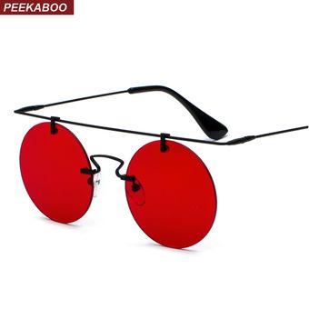 Peekaboo Retro Round Sunglasses Men Rimless Gold Black Women 