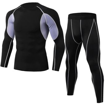 Traje deportivo de Licra para Hombre, ropa deportiva de con capa Base, medias de verano para Fitness y ciclismo(Black-Grey)