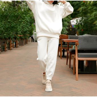 conjuntos de 2PC #White-1 Sudadera con capucha y pantalón largo trajes sudaderas de gran tamaño conjuntos sólidos elegantes Chándal para mujer 