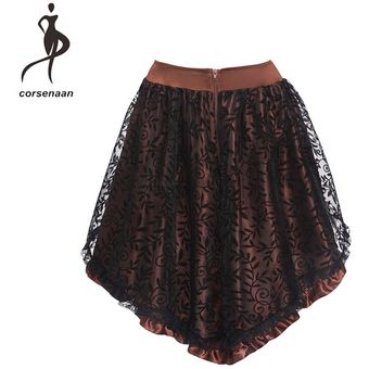 #916 brown ith skirt Falda de talla grande victoriana de raso con volantes asimétrica,falda gótica con ribete de encaje,corsé Vintage Steampunk para mujer 937 # 