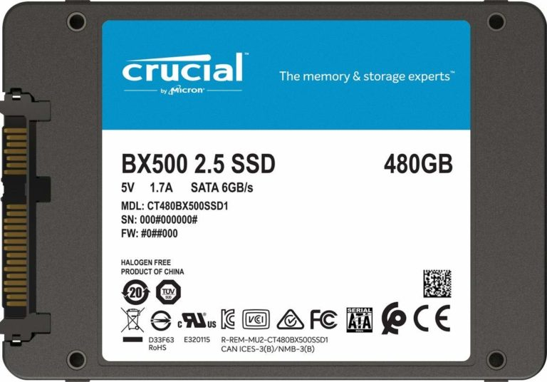 UNIDAD SSD CRUCIAL BX500 480GB SATA3 2.5 CT480BX500SSD1 540MB - negro