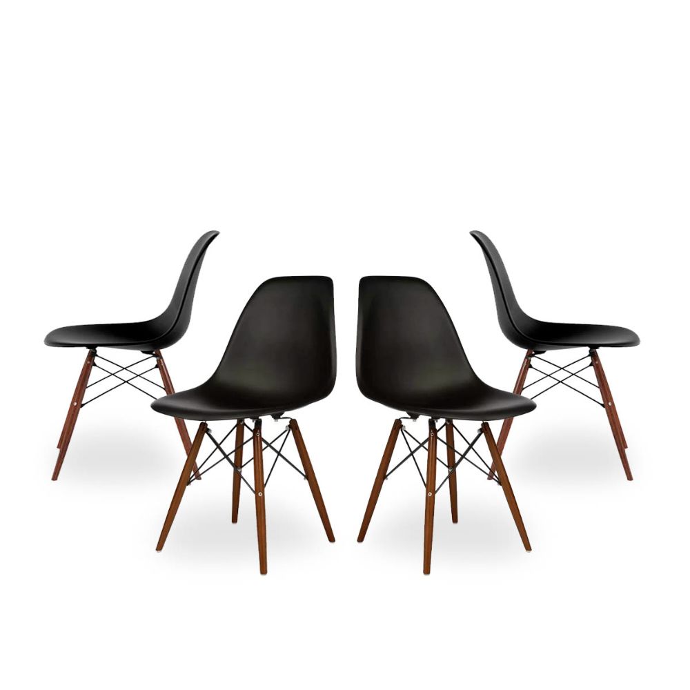 Set de 4 sillas negras con patas nogal Oslo TU GOW