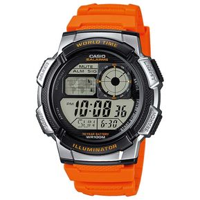 Reloj Casio AE-1000W-4BV Digital Hora Mundial- Naranja Para Caballero