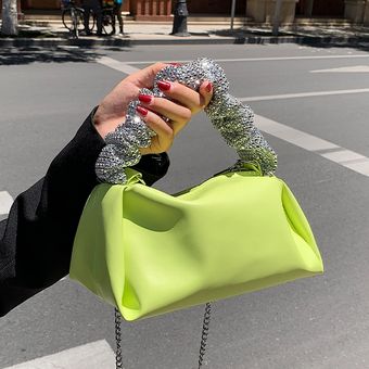 Bolso de mano plisado con diamantes para mujer bolsa de mano de cue 
