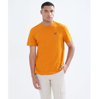 Camiseta algodón hombre naranja lisa cuello redondo