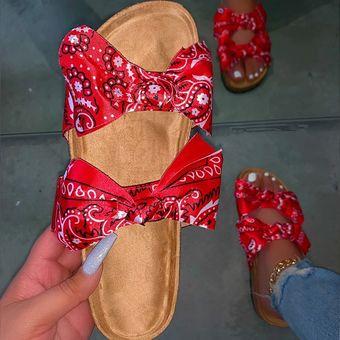 Verano de las mujeres sandalias de zapatos con lazo planos playa zap.. 