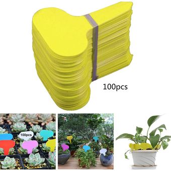 T-tipo 100 piezas de plástico Jardín claves flor de la planta Etiqueta Nursery espesor Tag marcadores de color amarillo 