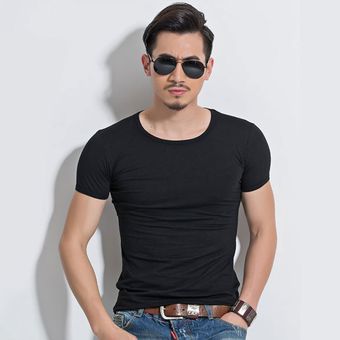 Camiseta ajustada de Color sólido de media camiseta de manga corta Camiseta de Lycra para hombre 