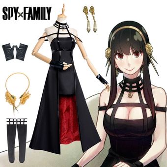 anime spy x family yor faker cosplay traje vestido negro