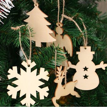Adornos de árbol de navidad de madera colgante de la casa colgando un paquete de 10 piezas 