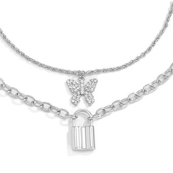 Collar de chogerminales de diamantes de imitación geométrica de moda colgante de cadena de doble capa 