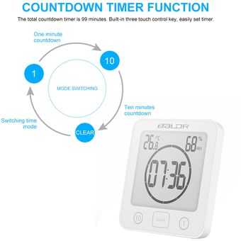 LCD Screen Waterproof Digital Bathroom Wall Clock Temperature Humidity Countdown Time Function Wash Shower Hanging Clocks Timer 