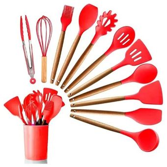 Set cucharones utensilios cocina de silicona 12 piezas gris GENERICO