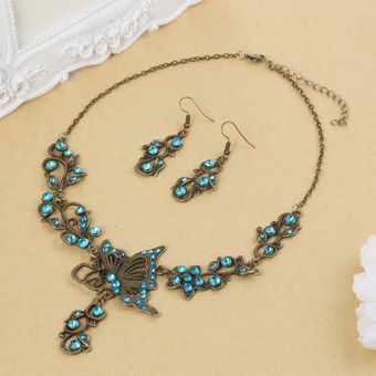 Vintage Rhinestone Bride Jewelry Set Crystal Butterfly Boda 