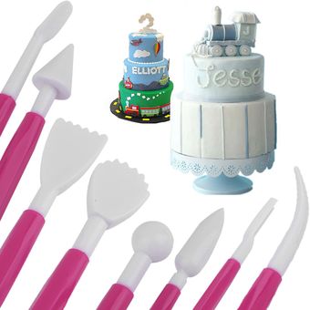 8 piezas de plástico bricolaje hornear el pastel de Talla de las herramientas Pluma de decoración de pasta de azúcar de color rojo 