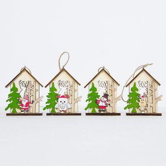 Ciervo Santa Claus copo de nieve madera Natural Navidad ornamentos c 
