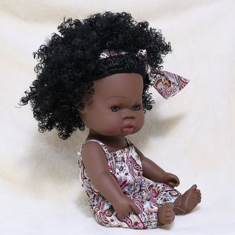 35CM Black Reborn Baby Dolls For Girl Boy Body Full Silicone Bebe Reborn Toddler Black Curly Hair D 