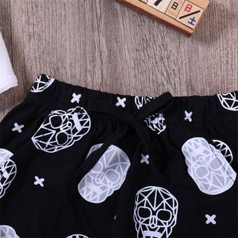 Camiseta de manga larga de algodón de niño con letra de impresión pantalones con patrón de cráneo 