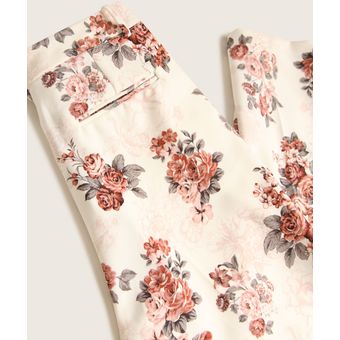 Tela de poliéster con estampado de flores para mujer, pantalones