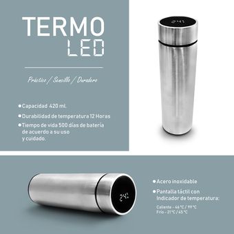 Termo digital de acero inoxidable 420 ml plateado