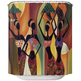 180x180cm Cortina de ducha baño mujer africana di Pintura al 