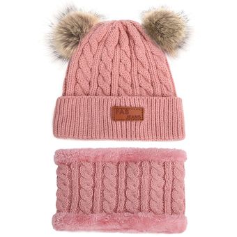 2019 gorros abrigados para niña anillo bufanda pompones sombreros de invierno gorras tejidas bufanda 2 piezas moda invierno sombrero bufanda Set para niño 