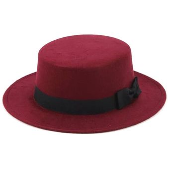 sombrero Fedora de ala ancha de fieltro para invierno y otoño WAN（#3） Sombrero plano de fieltro de Jazz de lana artificial para mujer 