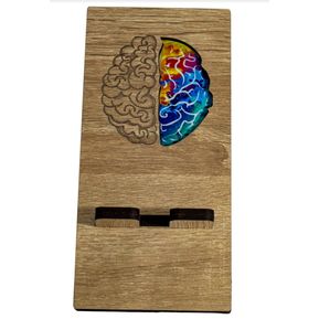 Porta Celular De Madera Decorativo Diseño de Cerebro para Escritorio