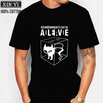 Camiseta para hombre Camiseta de algodón de alta calidad con estampado de gato Schrodinger camiseta de manga corta para hombre camiseta informal para hombres con estampado de Big Bang Theory Black 