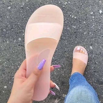#Transparent Sandalias transparentes Color caramelo plana Sandalias chancletas para mujeres de diapositivas Flip-flops Sandalias femeninas transparente de verano XYX 
