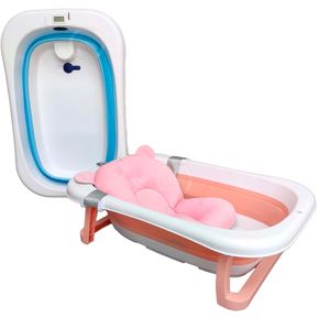 Bañera tina para bebe plegable con termometro mas cojín azul