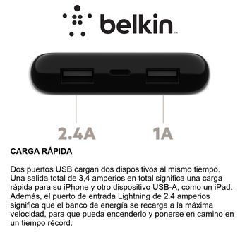 Belkin Cargador de pared USB de doble puerto de 24 W - Carga rápida para  iPhone, iPad, Samsung y más - Bloque de carga para banco de energía, sin