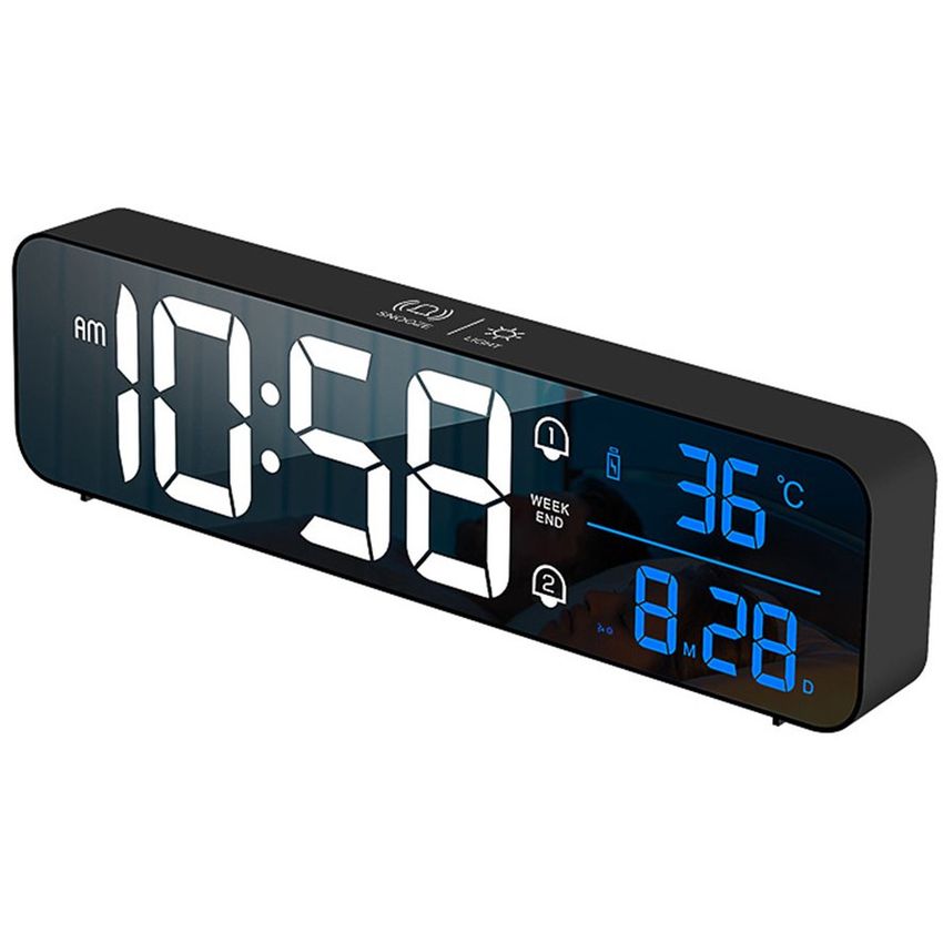 Música LED Digital Reloj de alarma Fecha de temperatura Pantalla de escritorio Espejo relojes
