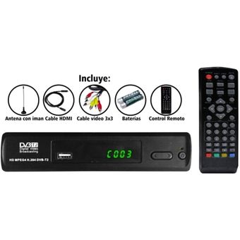 TDT Full HD Decodificador + Antena + Cable HDMI + Cable RCA + Control  Remoto, DVB T2 - Negro