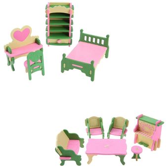 2 juegos de muebles de casa de muñecas de madera para bebés casa de m 