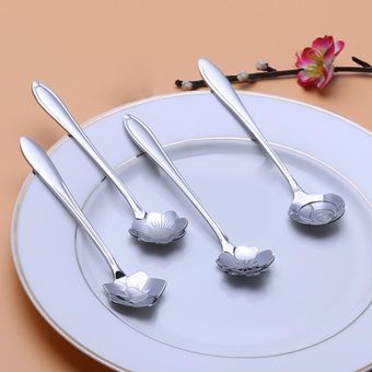 Cuchara de helado de flor de acero inoxidable de 4 piezas Cuchara de c 