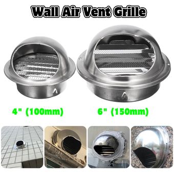 150 mm de acero inoxidable de aire de la pared Vent conductos de ventilación de escape Grille cubierta del enchufe 150mm 6 campana de tubo de acero con acero de malla-Silver 