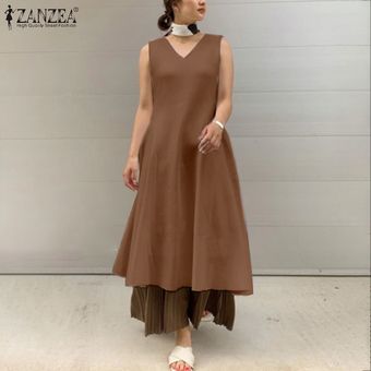 ZANZEA mangas para mujer vestido maxi largo remiendo maxi largo del vestido más el tamaño de Kaftan Blanco 