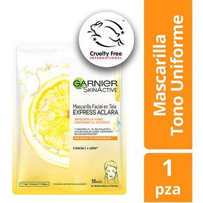 Mascarilla Facial en Tela Garnier SkinActive Express Aclara x 1Und Con vitamina C + Limon