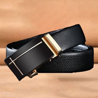 Cinturones De Cuero Genuino Para Hombre Hebilla Automática De 3 5 Cm De Ancho De Marca A La Moda Color Negro 
