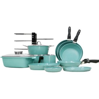  Cookware set de ollas y sartenes antiadherentes de 18 unidades,  Rojo : Hogar y Cocina