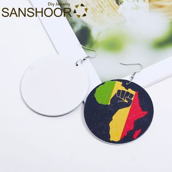Sanshoor Imprime Los Pendientes Africanos Power Fight Wood 1 