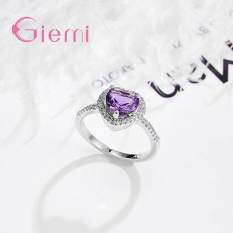 Sweet 4 Color Aaa Cristal En Forma De Corazón 925 Anillo De 
